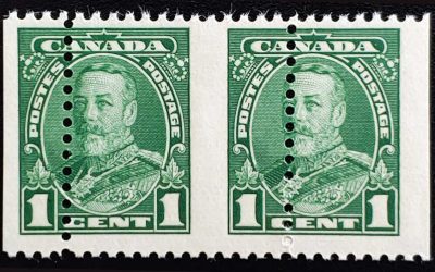 Canada #217 Never Hinged 1c George V Dramatic Misperf Pair