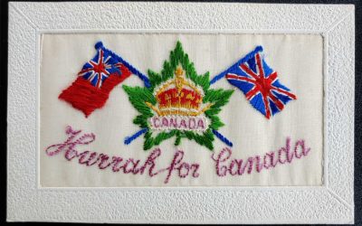 Hurrah for Canada unmailed French Silk Patriotic Postcard