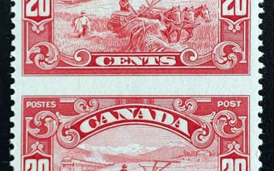 Canada #157c VF Mint 1929 20c Perf by Imperf Pair, 250 issued