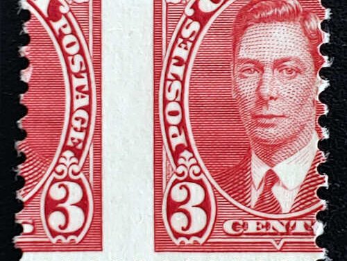 Canada #233 Unu 1937 3c George VI Dramatic Misperf