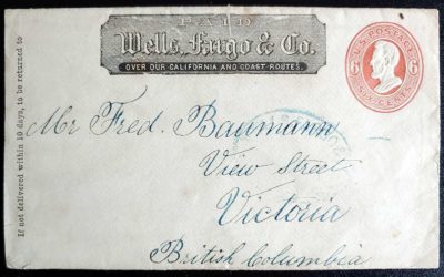 Wells Fargo 1870/71 6c San Francisco/Victoria Cover to Fred Baumann