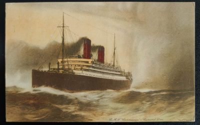 G.B. #189 26 Jul 1930 R.M.S. Carmania colour Paquebot Postcard