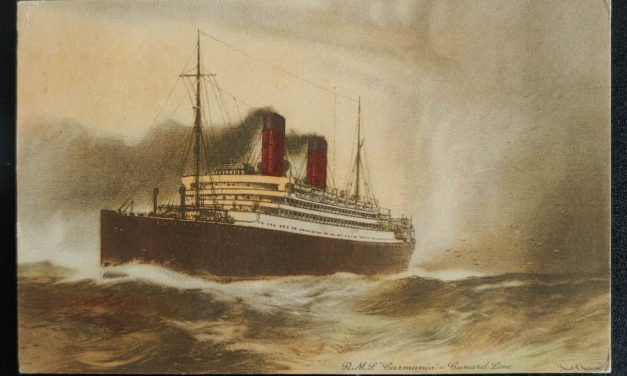 G.B. #189 26 Jul 1930 R.M.S. Carmania colour Paquebot Postcard