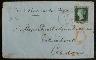G.B. #13 8 Feb 1856 Liverpool Spoon, Late Cover to London