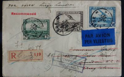 Belgium #C1-3 1 Jun 1930 returned Registered Airmail Cover to U.K.