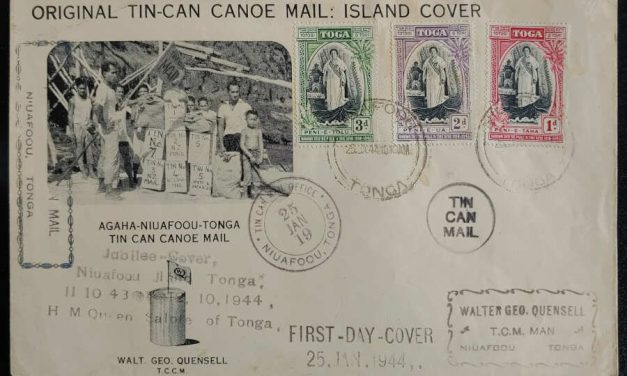 Tonga #82-4 25 Jan 1944 6d cacheted Tin Can Canoe Mail FDC (3)