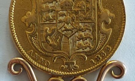 G.B. 1833 William IV Gold Sovereign w/ original mount, cleaned