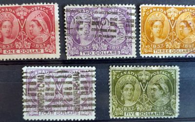 Canada #61-65 Fine Used 1897 Jubilee quintet, $4 colour loss