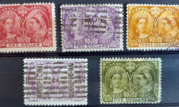 Canada #61-65 Fine Used 1897 Jubilee quintet, $4 colour loss
