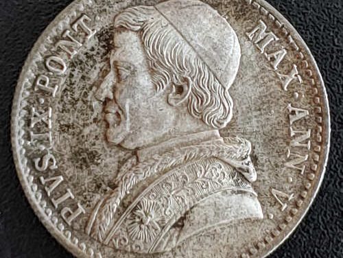 Pius IX Unc 1850R Papal States Silver 20 Baioochi