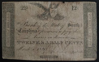 The Bank of the State of South Carolina 1 Mar 1821 12.5c Banknote