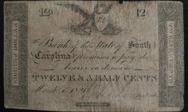 The Bank of the State of South Carolina 1 Mar 1821 12.5c Banknote