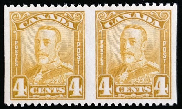 Canada #152b VF Mint 1928 4c George V Perf by Imperf Pair