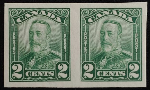 Canada #150b VFNH 1928 2c George V Imperforate Pair, 250 made