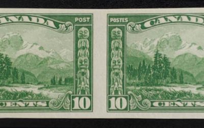 Canada #155a VF Mint 1928 10c Mt. Hurd Imperforate Pair, 1 spot