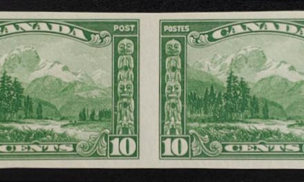 Canada #155a VF Mint 1928 10c Mt. Hurd Imperforate Pair, 1 spot