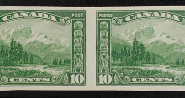 Canada #155a VF Mint 1928 10c Mt. Hurd Imperforate Pair, 1 spot