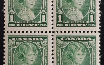 Canada #211i Mint 1935 1c Weeping Princess Variety in Block