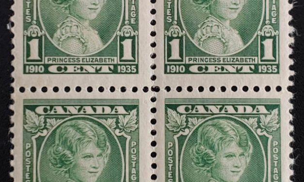 Canada #211i Mint 1935 1c Weeping Princess Variety in Block