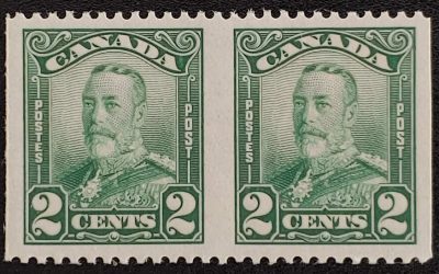 Canada #150d VFNH 2c George V Perf by Imperf Pair, 250 made