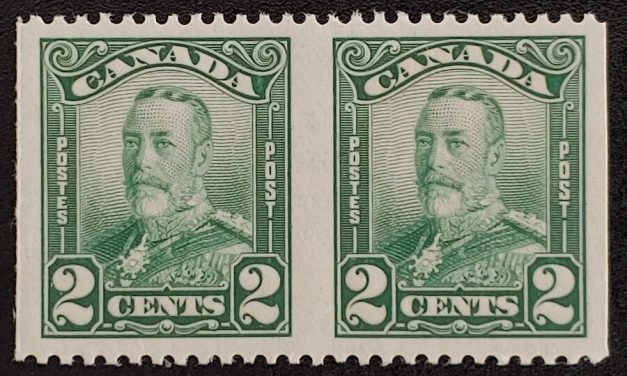 Canada #150d VFNH 2c George V Perf by Imperf Pair, 250 made
