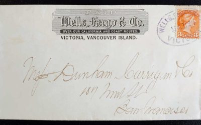 Wells Fargo Victoria, B.C. 20 Mar 1873 3c SQ Paid Cover w/ backstamp