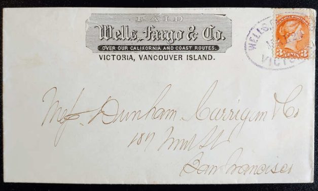 Wells Fargo Victoria, B.C. 20 Mar 1873 3c SQ Paid Cover w/ backstamp