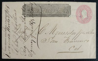 Wells Fargo 1868 incoming Meussdorffer Bros SFr Cover from Va.