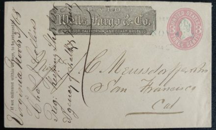 Wells Fargo 1868 incoming Meussdorffer Bros SFr Cover from Va.
