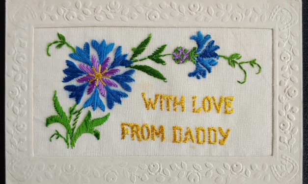 With Love from Daddy 7 Aug 1917 unmailed embroidered Silk Postcard