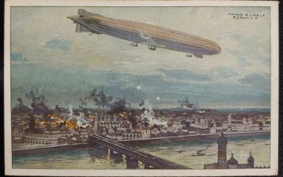 Germany 23 Aug 1915 Airship over Warsaw Feldpost Postcard