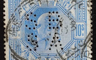 G.B. #141 VF Used 1902/11 10/- Edward VII SBSA Perfin