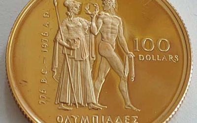 Canada Proof 1976 22k 1/2oz Olympic $100 Gold, rainbow toning