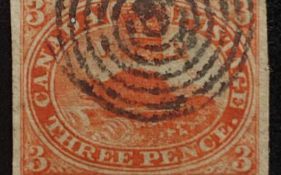 Canada #4iv VF Used 1852 3d Orange Red Thin Oily Paper