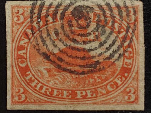 Canada #4iv VF Used 1852 3d Orange Red Thin Oily Paper