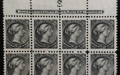 Canada #34 VF Unu 1882 1/2c SQ BABN reversed 2 Imprint Blk
