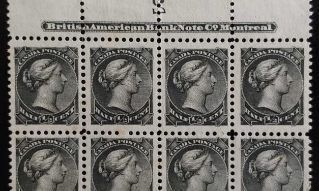 Canada #34 VF Unu 1882 1/2c SQ BABN reversed 2 Imprint Blk