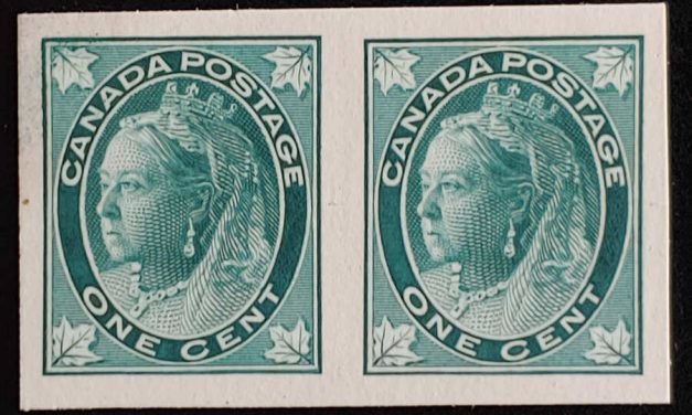 Canada #67P VF 1897 1c QV Leaf Plate Proof Pair