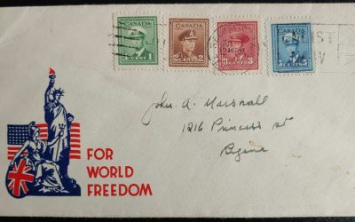 Canada #249/255 1 Jul 1942 11c Patriotic Regina FDC (4)