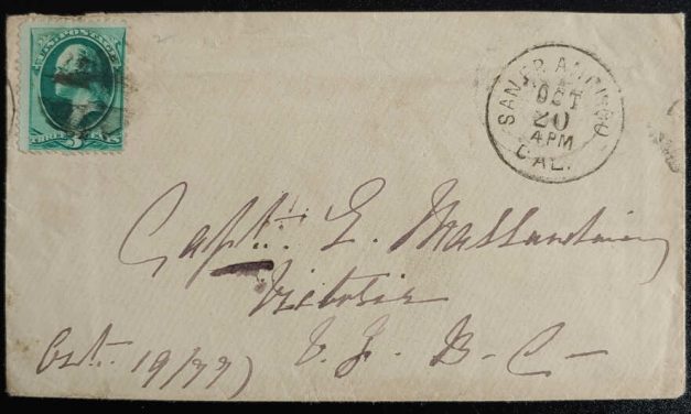 Victoria, B.C. incoming 20 Oct 1877 3c Mallandaine Cover