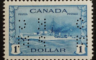 Canada #O262 VF Mint 1942/43 $1 Destroyer 4-hole perf OHMS