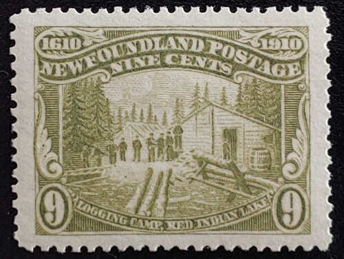 Newfoundland #100 VFNH 1911 9c Logging selected for centering