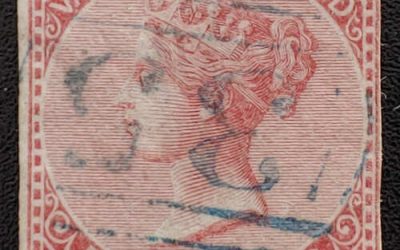 B.C. #3 Fine Blue Victoria 35 Used 1865 5c Imperf, ex Calder