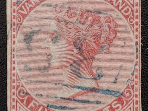 B.C. #3 Fine Blue Victoria 35 Used 1865 5c Imperf, ex Calder