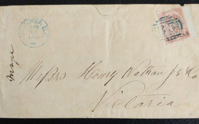 B.C. #9 21 Apr 1870 5c Victoria, B.C. Cover to Henry Nathan, sml flaws