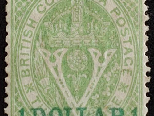 B.C. #13 Fine Mint HR 1867/71 $1 on 3d Green