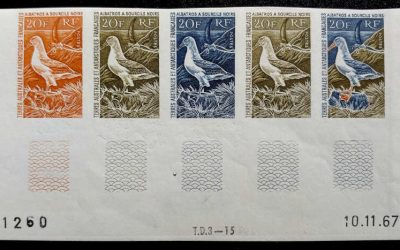 F.S.A.T. #28 VFNH 1967 20F Progressive Proof Strip (5)