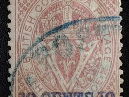 B.C. #15 Fine Blue oval Used 1869 10c on 3d, 2014 Greene Cert