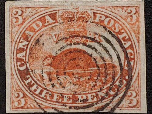 Canada #1 VF Used 1851 3d Laid Paper