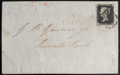 G.B. #1 22 Dec 1840 Fine Used 1d T.P. Cornhill 1d Black FLS